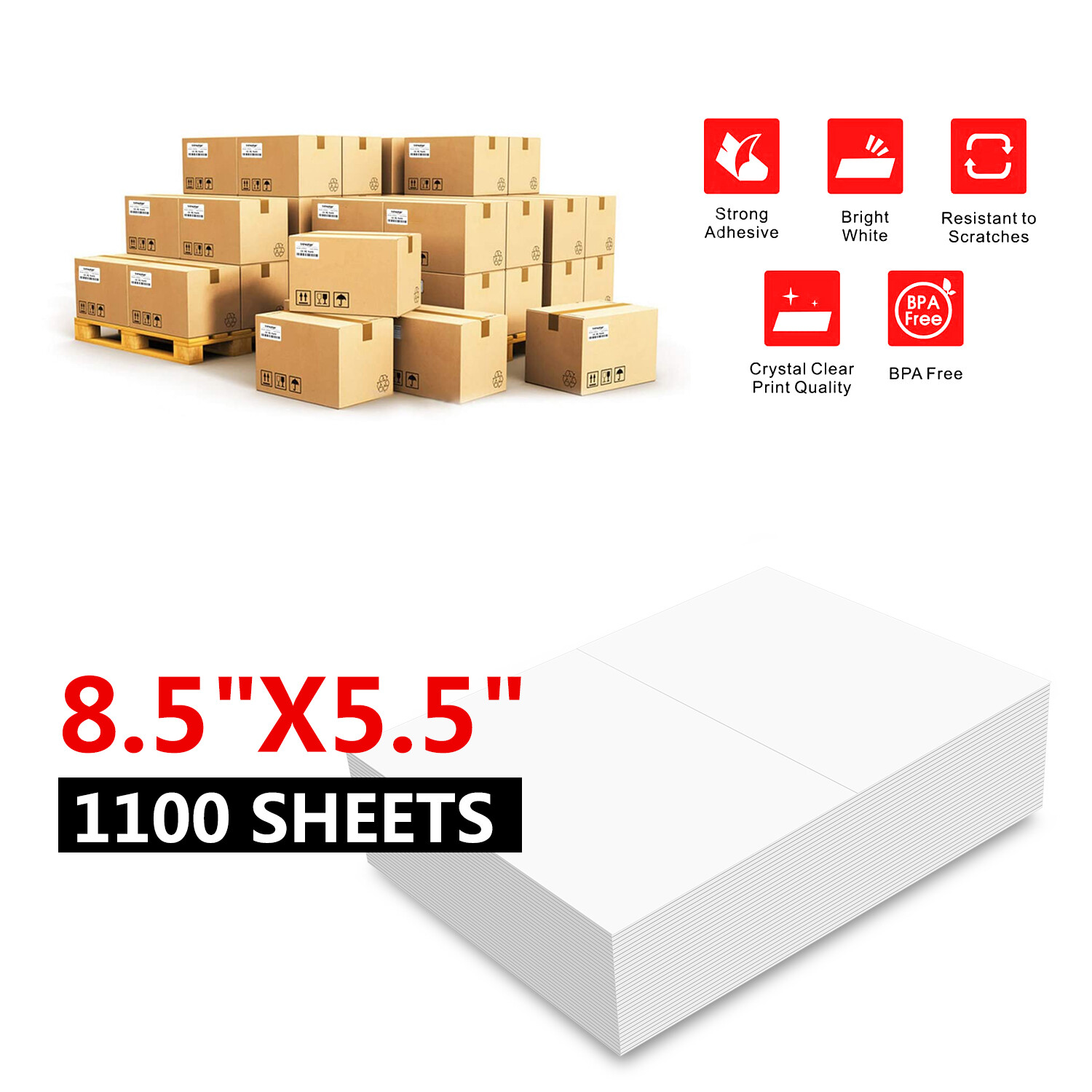 1100 Premium 8.5″X 5.5″ Self Adhesive Shipping Labels Half Sheet for Laser