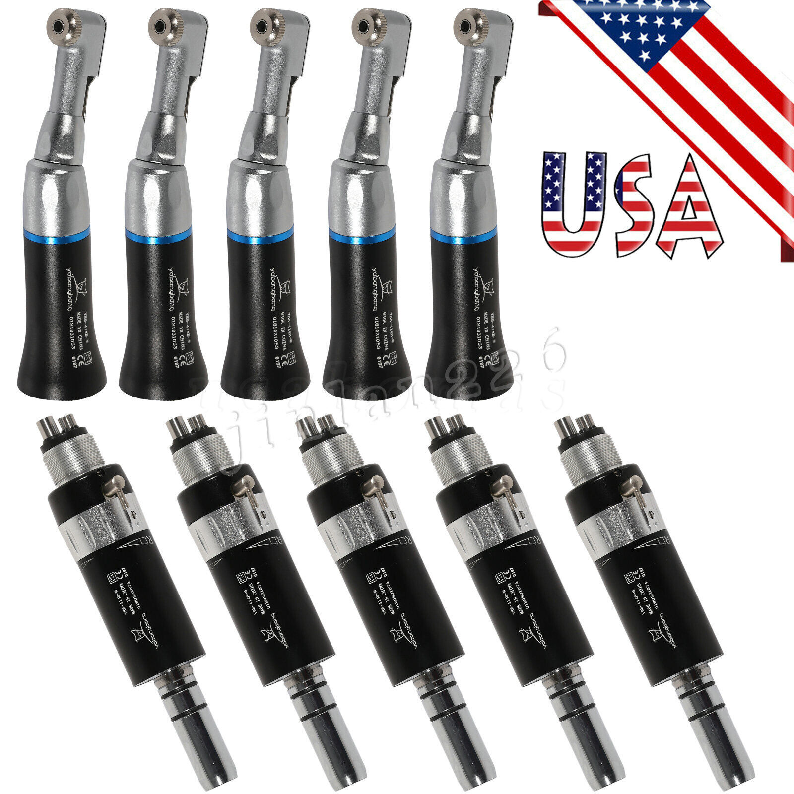 Dental Low Slow Speed Handpiece Contra Angle Air Motor 4Holes NSK Style Black