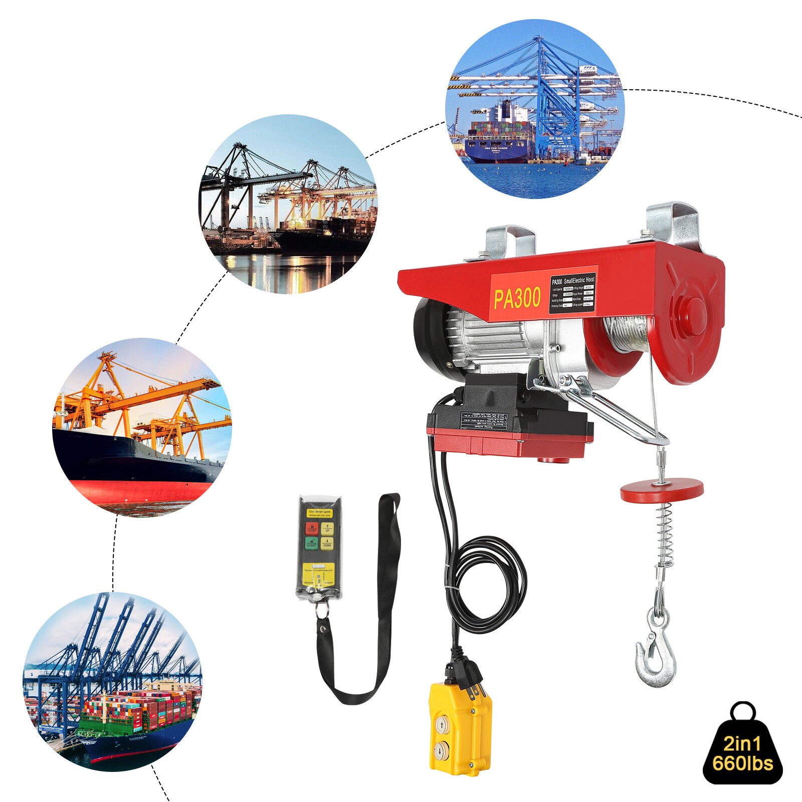 2-In-1 Hoist Warehouses Electric Single/Double Slings Electric Lift Winch 660lbs