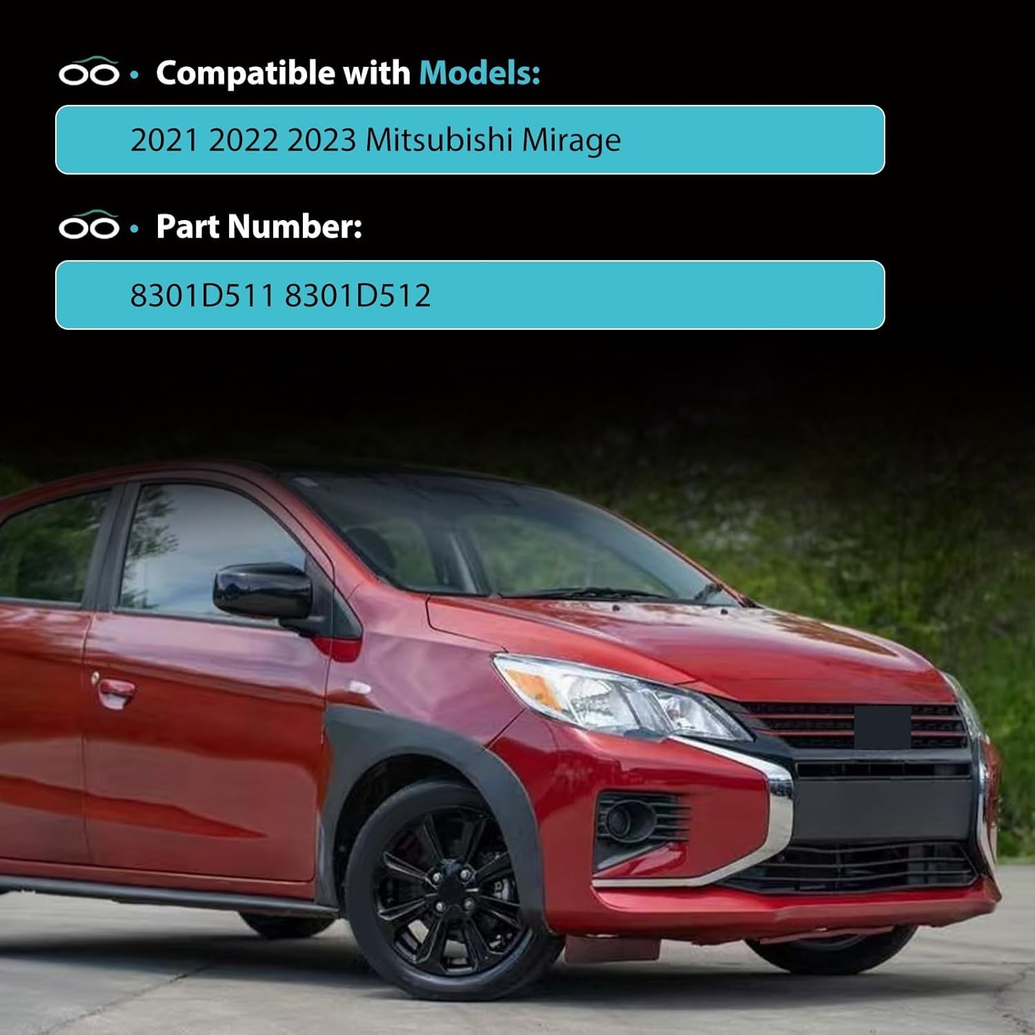 Headlights Assembly Compatible with 2021-2024 Mitsubishi Mirage/Mirage G4 Haloge