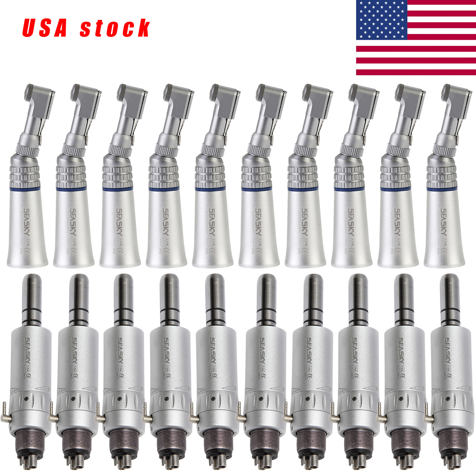 10 Sets Dental Low Speed Contra Angle Handpiece & E-type Air Motor 4 Hole SEASKY
