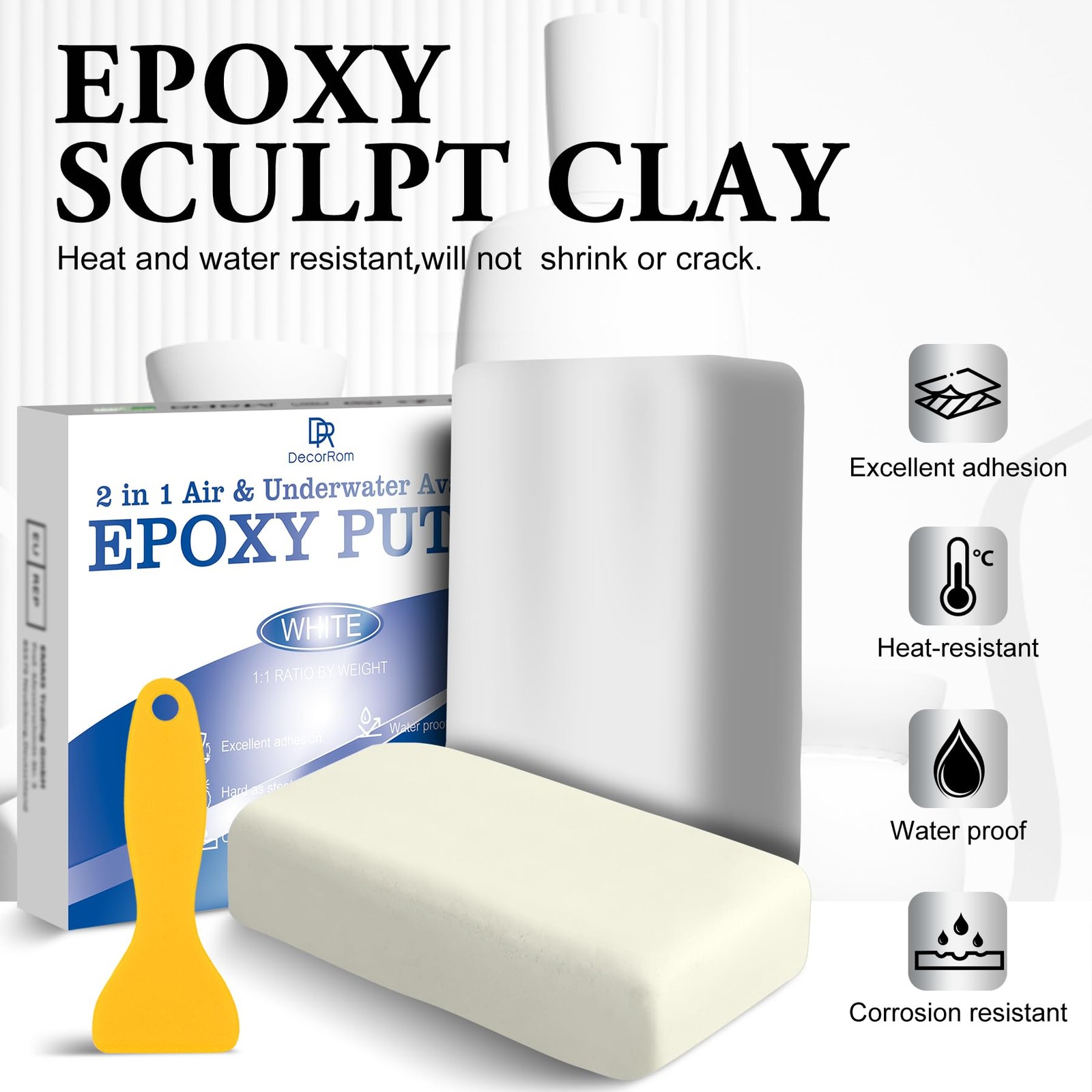 Epoxy Putty – 12oz 2 Part Strong Formula, Ceramic Repair for Cracks, White