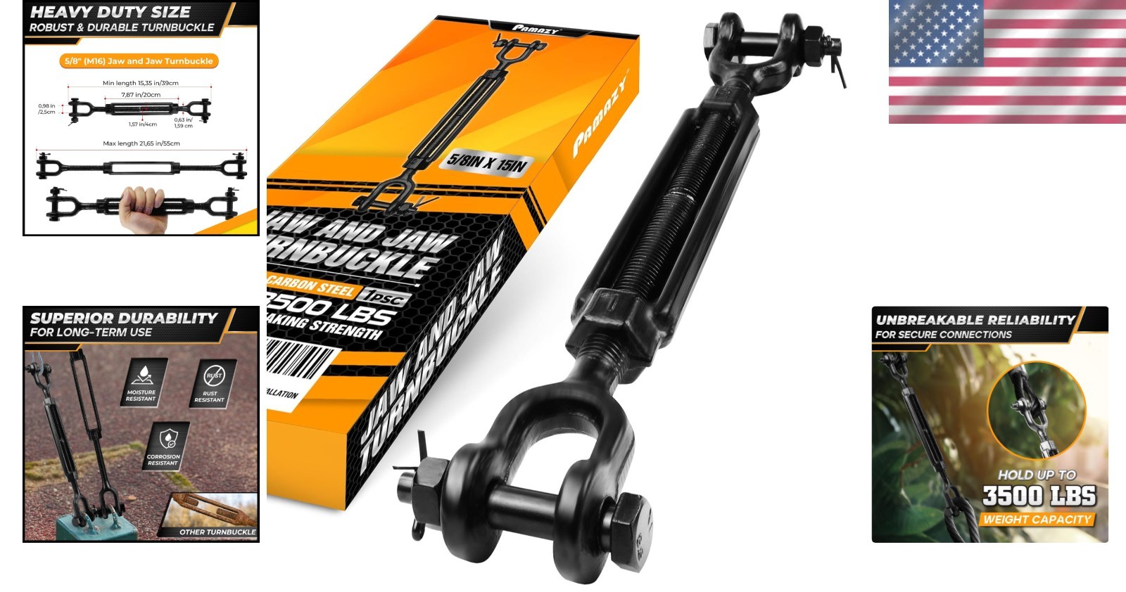 Versatile 5/8”x15” Turnbuckle with 3500 lbs Capacity for Indoor and Outdoor Use
