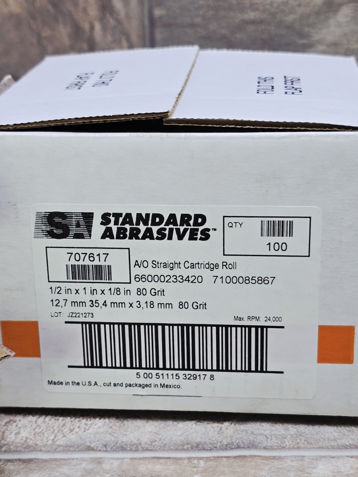 100pk Standard Abrasives A/O Straight Cartridge Roll 707617 1/2″ x 1″ x 1/8″ 80G
