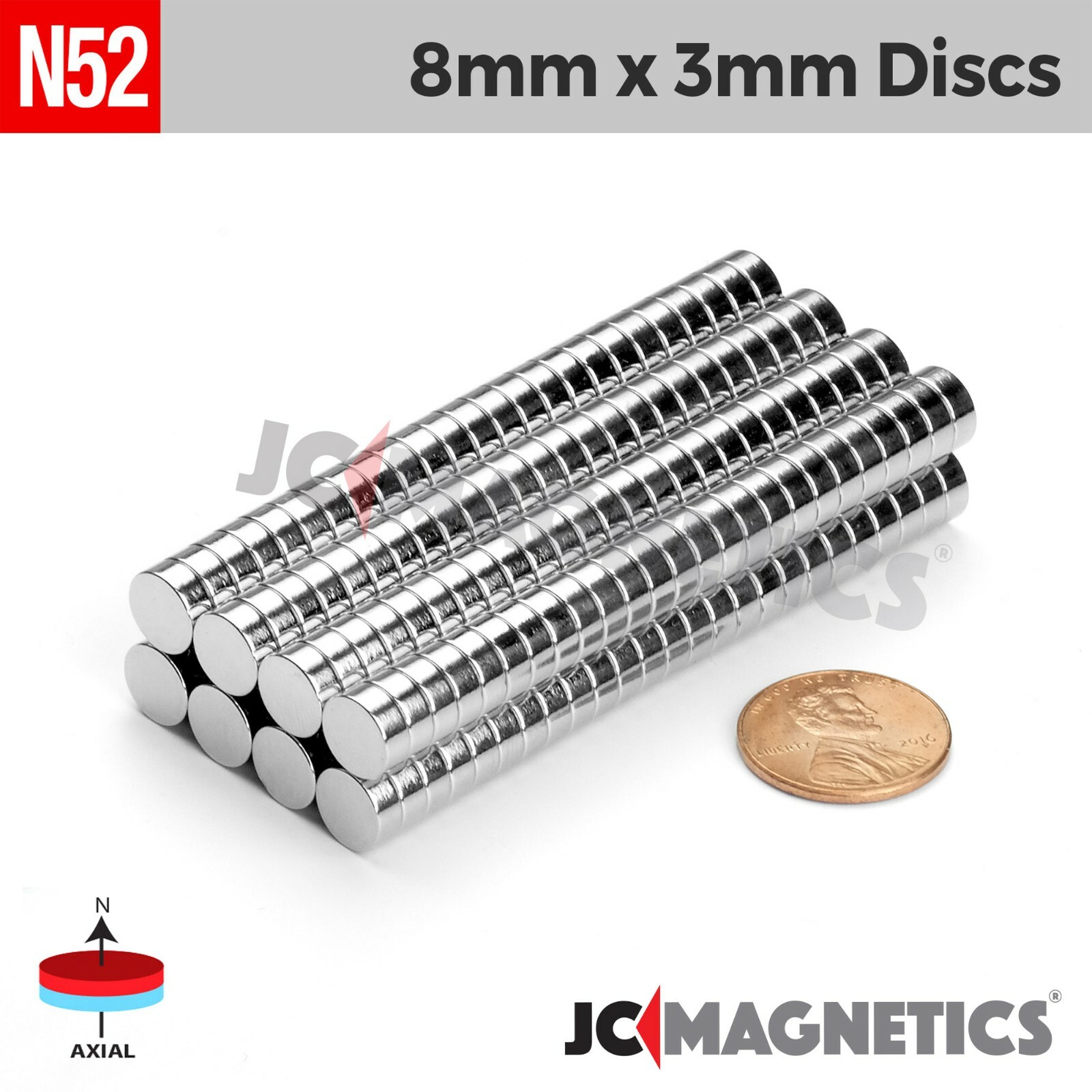 8mm x 3mm 5/16×1/8″ N52 Super Strong Rare Earth Neodymium Magnet Disc 8x3mm