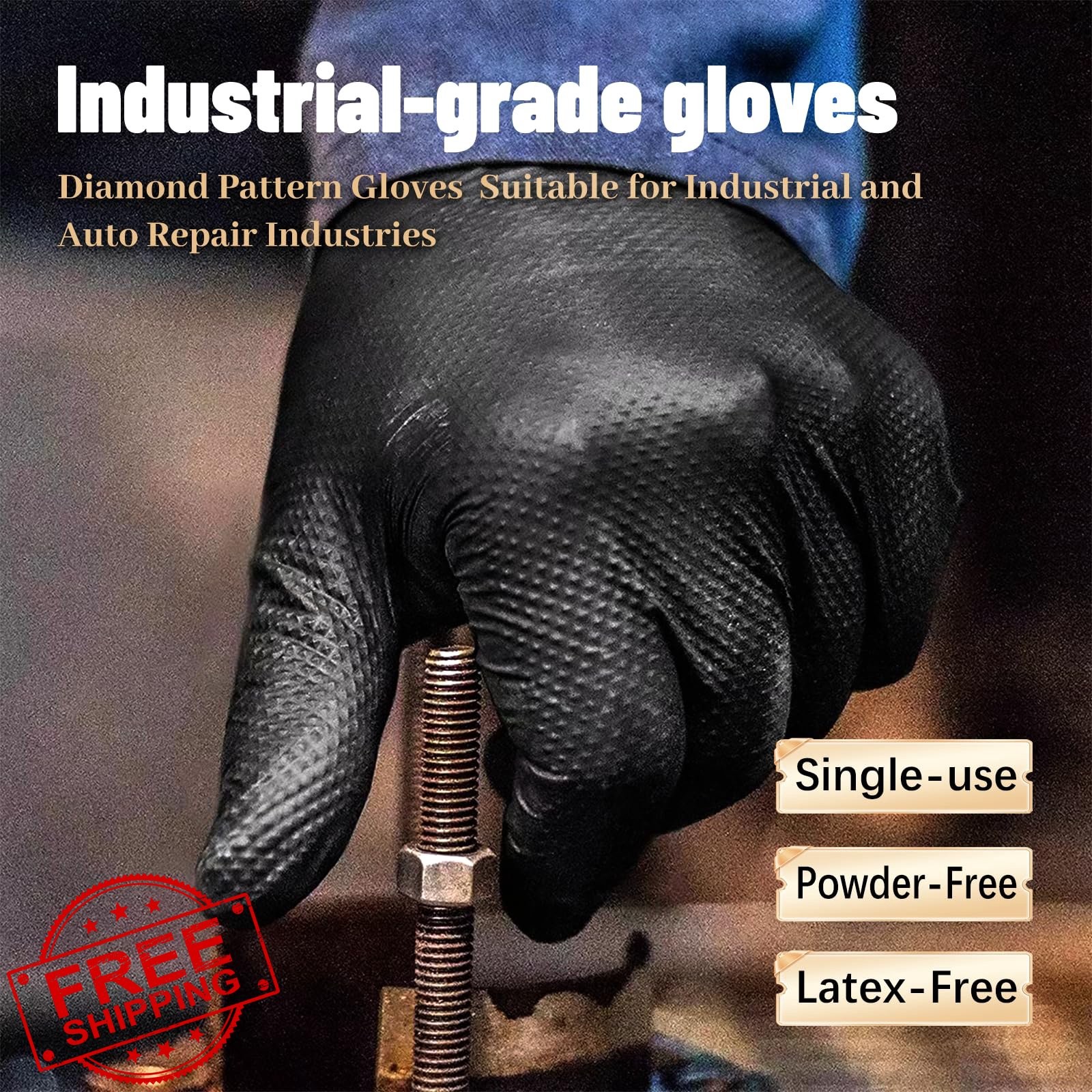 GP CRAFT Nitrile Gloves Heavy Duty Black Diamond Grip 8mil Puncture