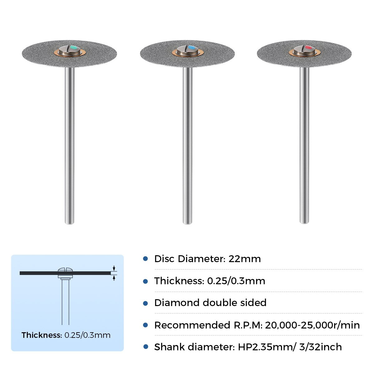 HP2.35mm Dental Sintered Diamond Disc 3 Grits (C/M/F) for Zirconia – Double-Side
