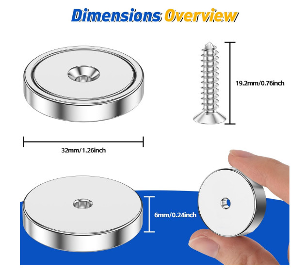 6 Pack Neodymium Cup Magnets 110LB Strong Rare Earth Magnets with Screws Grtard