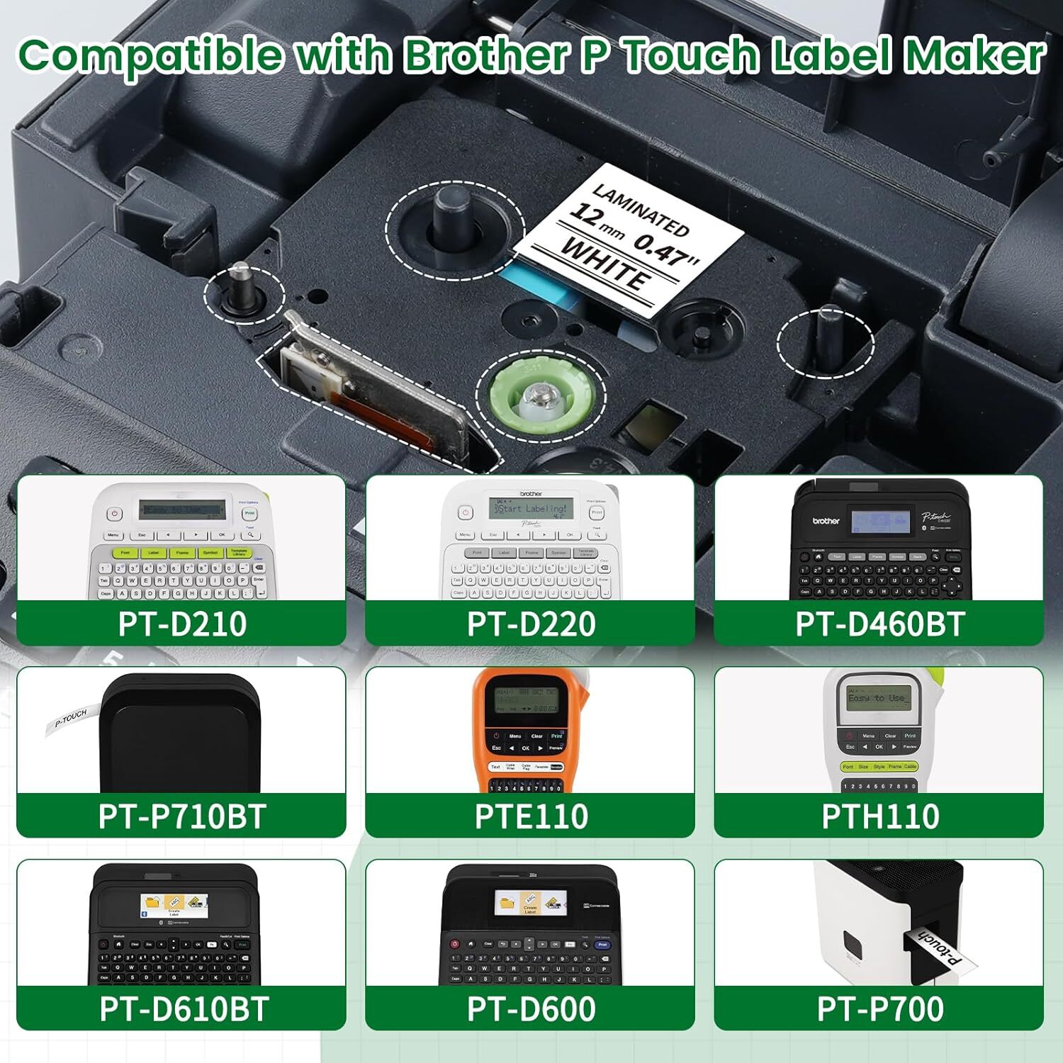 10Pk Compatible Label Maker Tape 12mm for Brother P-Touch TZ-231 TZe-231 PT-D210