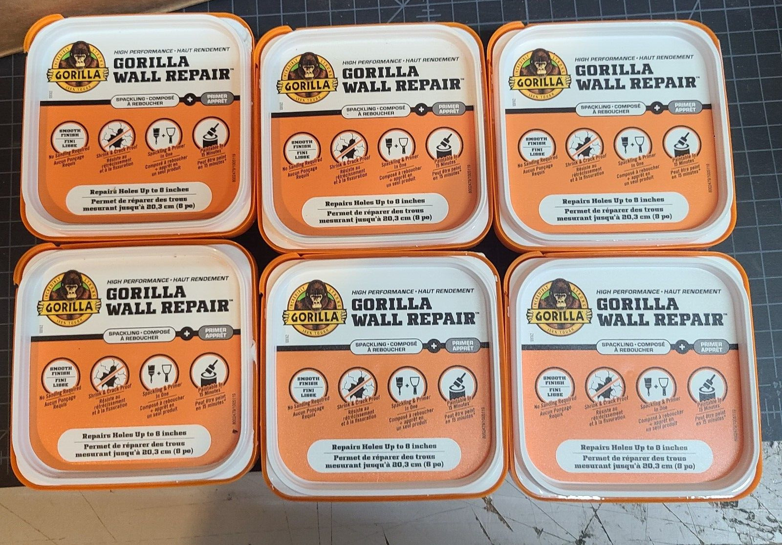 (6ct) Gorilla Wall Repair Spackling + Primer, 8-oz (236mL)