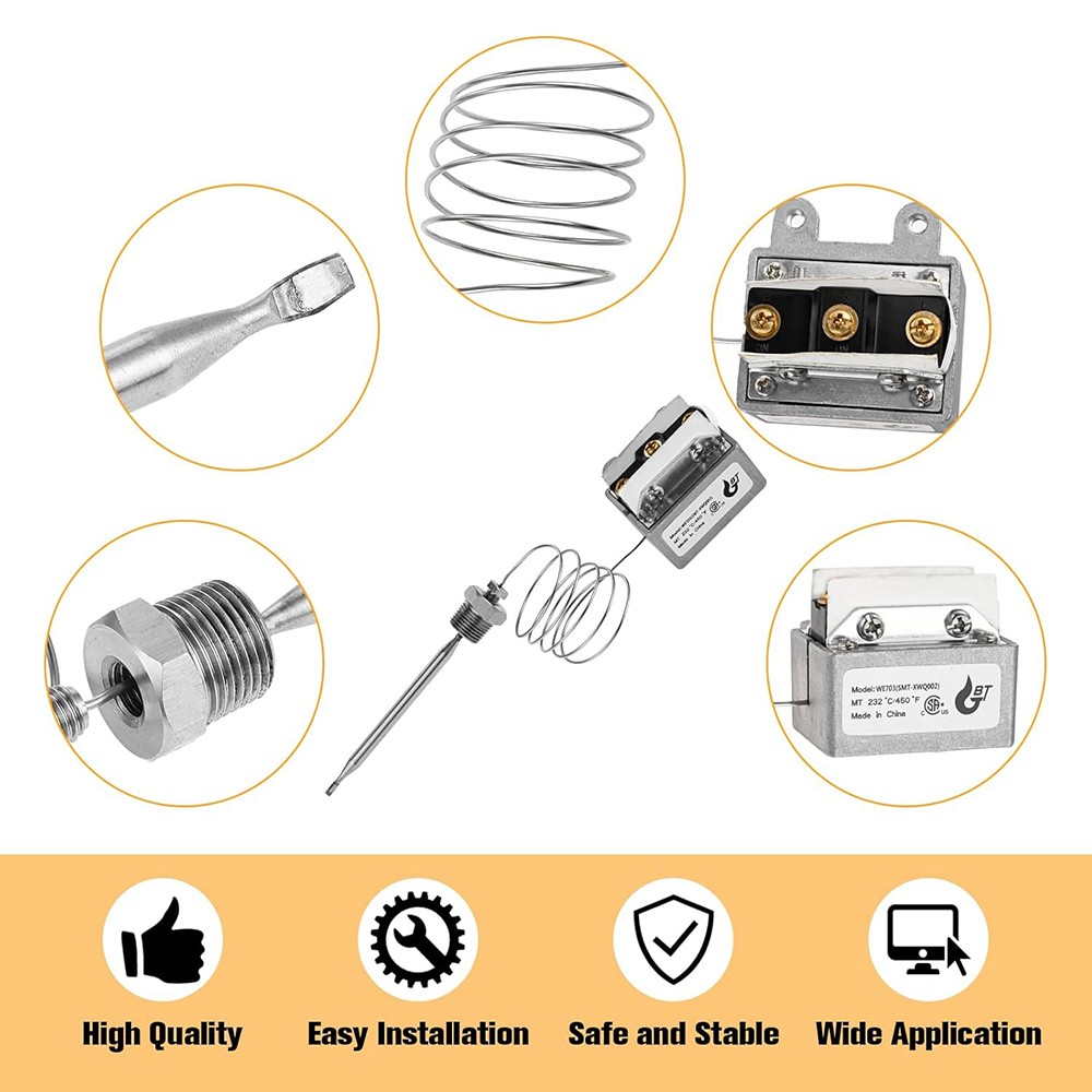 3/8″-18 NPT 1177 Gas Fryer High Limit Safety Shutoff Thermostat