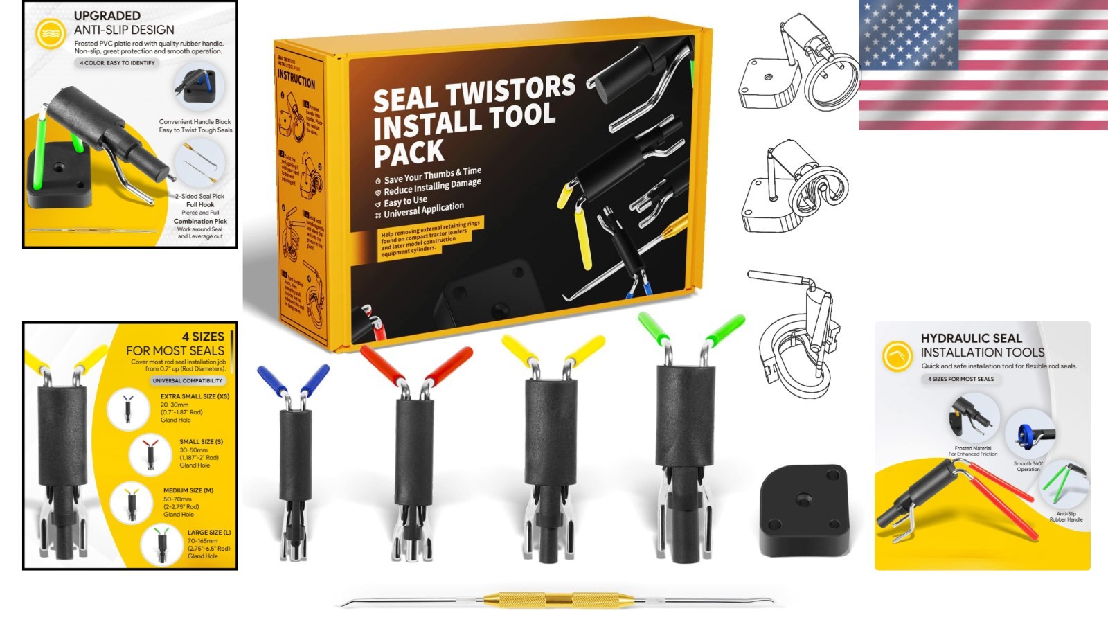 6 Pack Hydraulic Seal Installation Tool Kit for Cylinder Repair