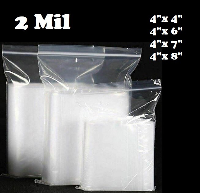 4″x 4, 6, 7, 8 Clear 2 Mil Plastic Zip Seal Bag Reclosable Top Lock 2Mil Baggies