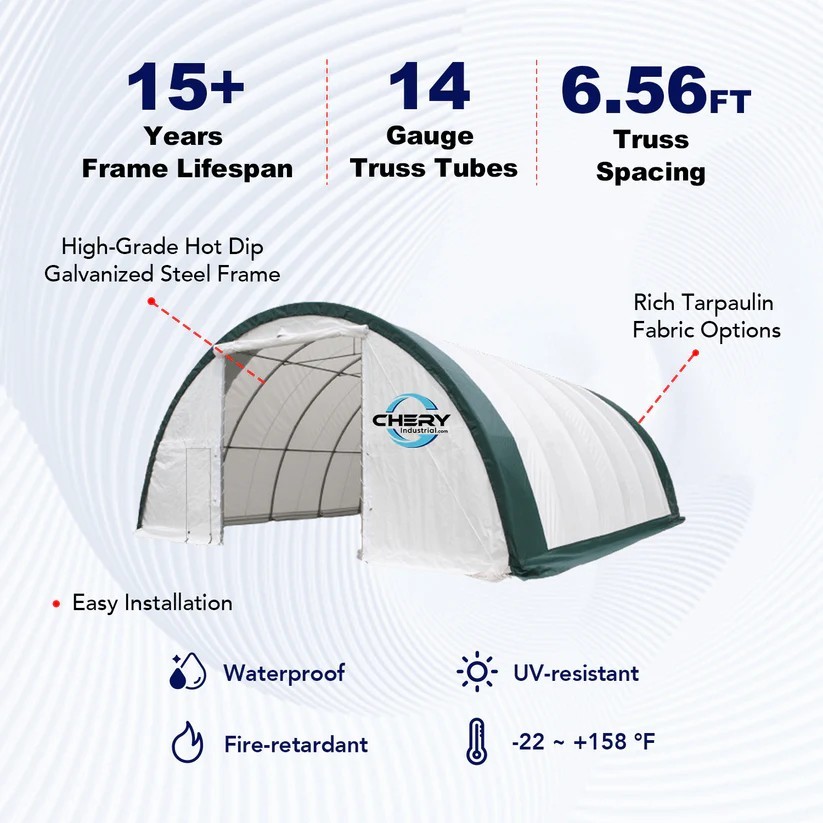 W30’xL85’xH15′ Single Truss Arch Storage Shelter 22ozPVC Canvas Building Shelter