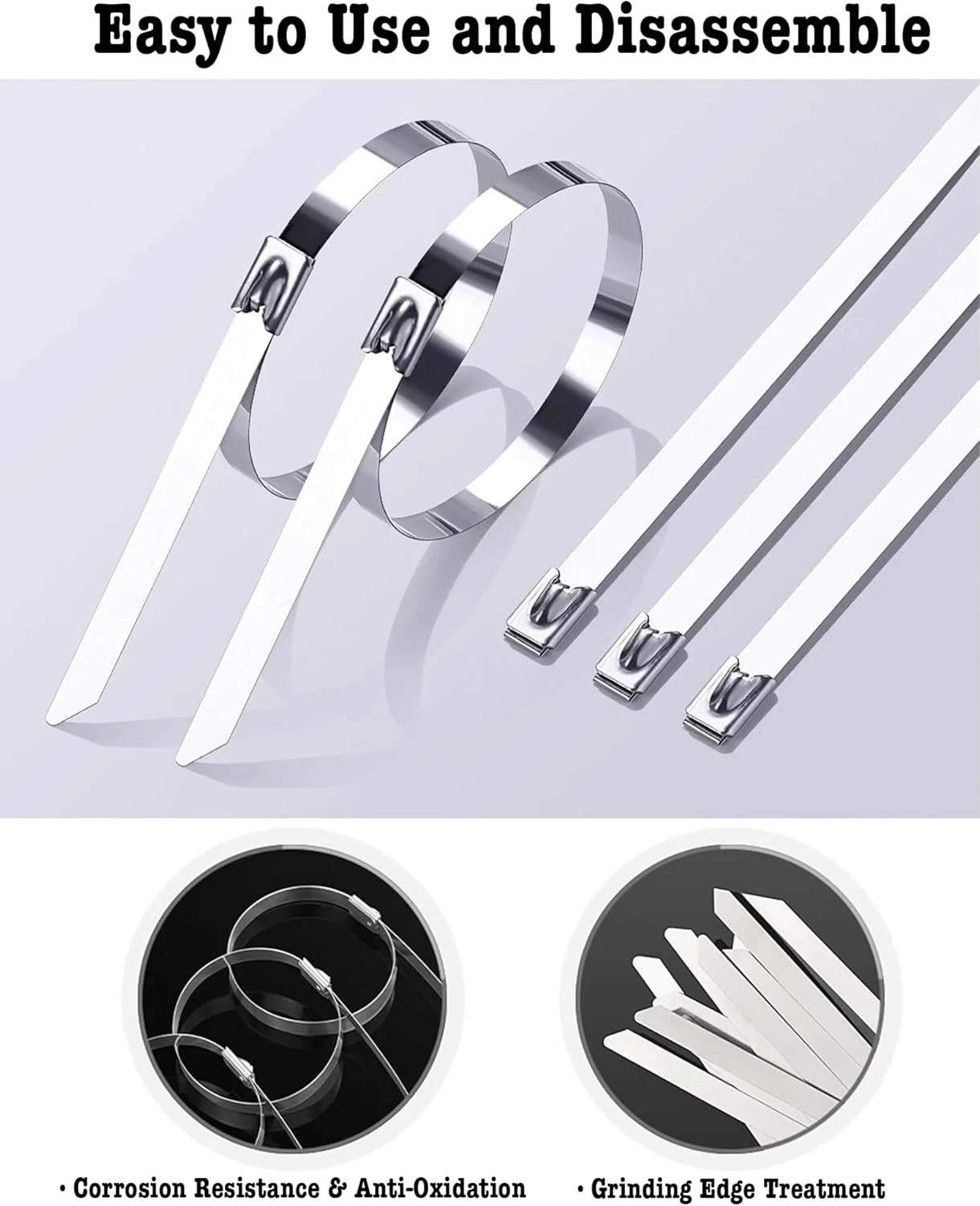 50Pcs Metal Zip Ties 11.8 Inch 304 Stainless Steel Zip Ties, Heavy Duty Multi-Pu