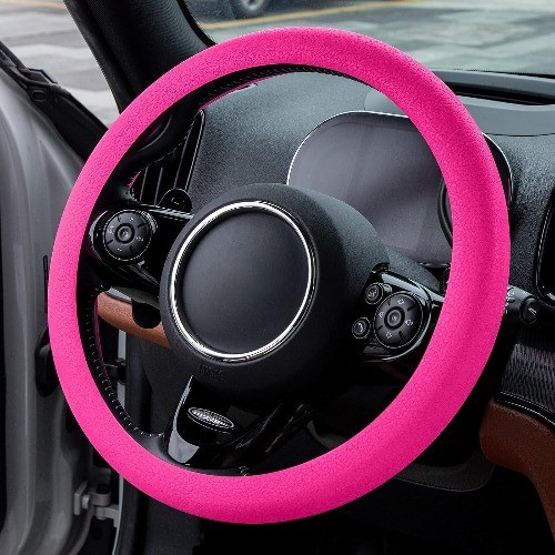 Hot Pink Car Steering Wheel Cover, Hot Pink Car Accessories Cute Soft Silicone L