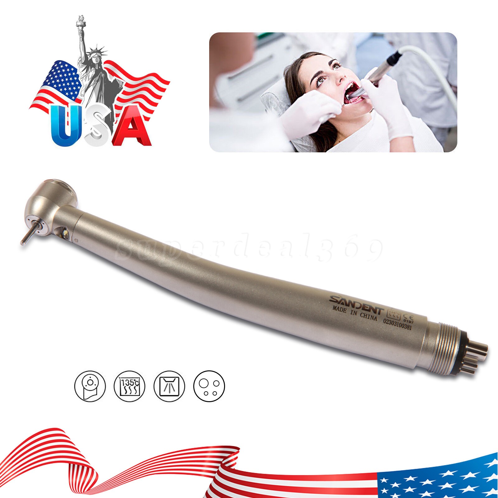 NSK Style Dental Fiber Optic LED E-generator High Speed Handpiece Turbine 4Holes