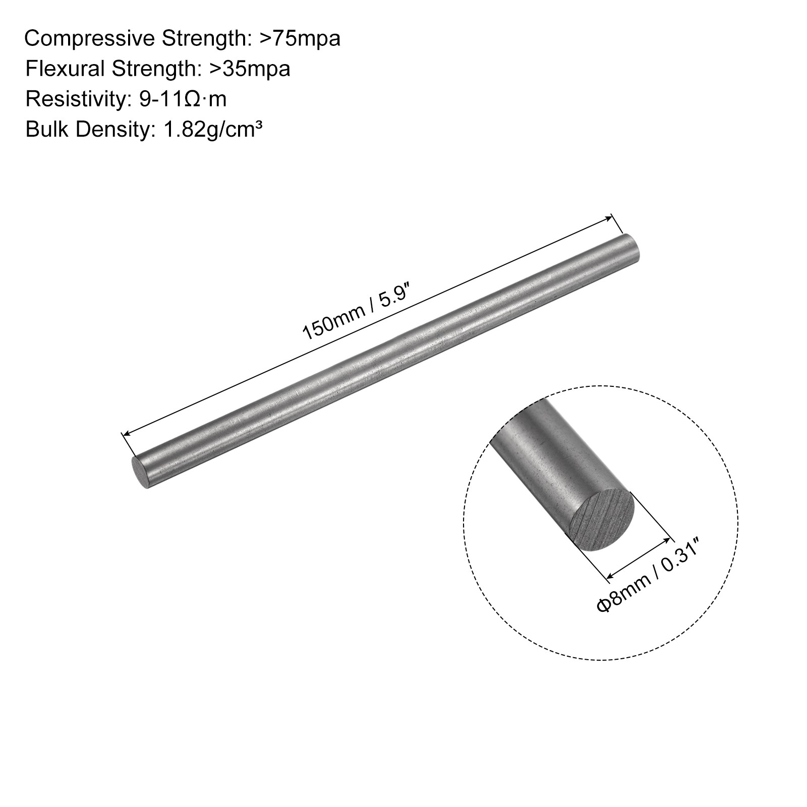 3Pcs Graphite Rod Graphite Stirring Rod Cylinder Stick Carbon Rod 150x8mm Black