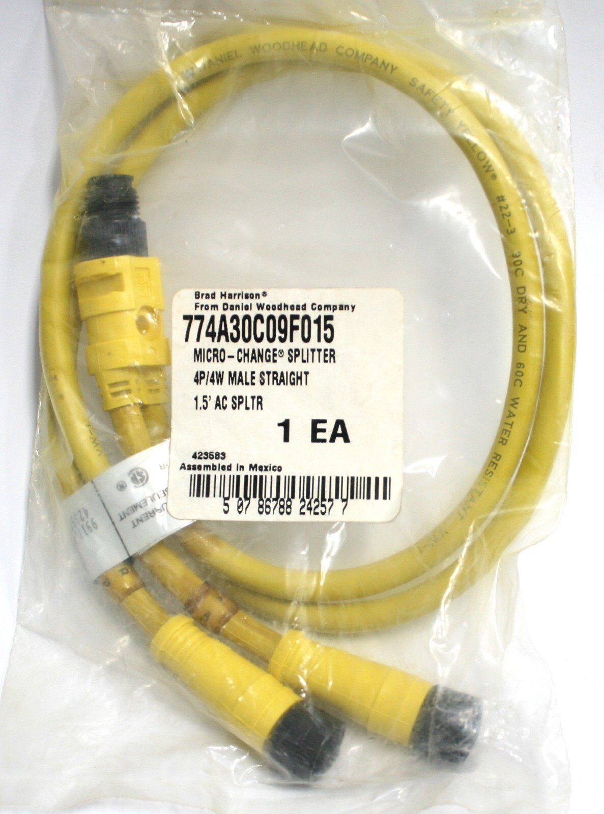 Molex Brad Harrison Woodhead 774A30C09F015 Splitter 4P/4W Cable Male Straig 1.5′