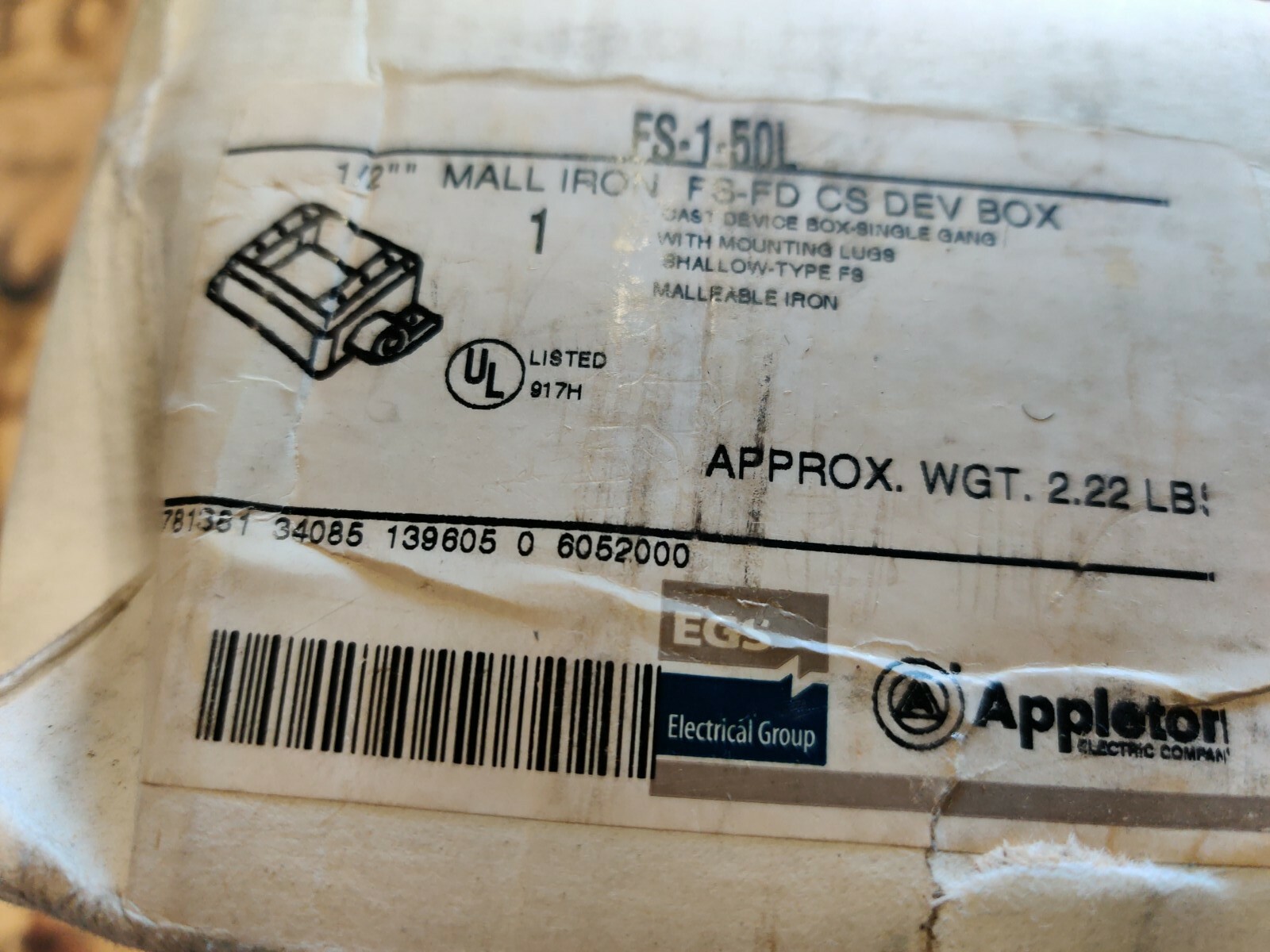 NEW EGS Appleton Electric APP FS-1-50 Single Gang 1/2″ Device Box