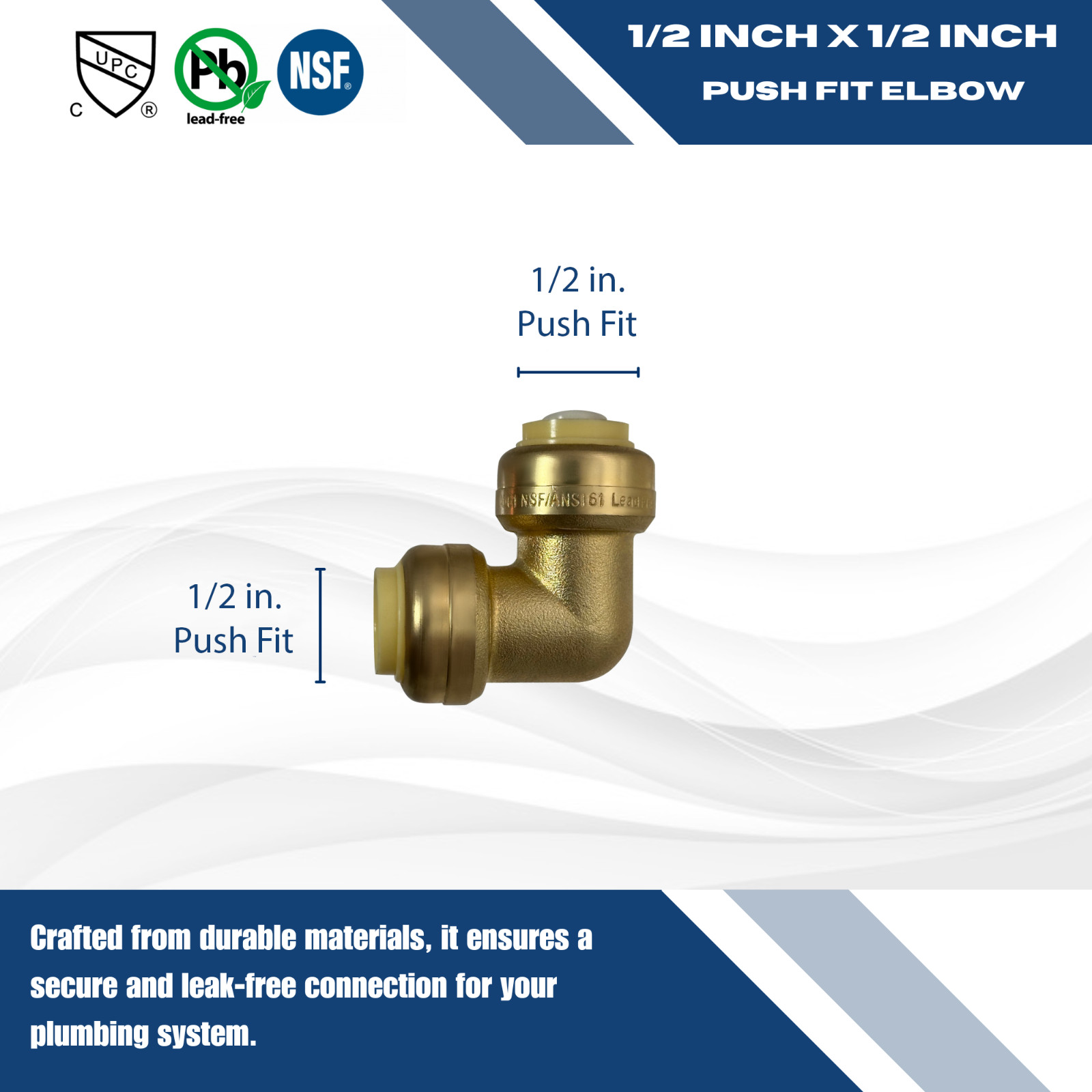 5 PIECES 1/2″ X 1/2″ PUSH FIT ELBOW FITTINGS – LEAD FREE BRASS