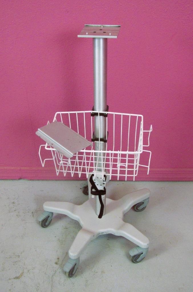 Medical Equipment Monitor Cart Stand w/ Quick Release Mount, Basket, Cord Wrap