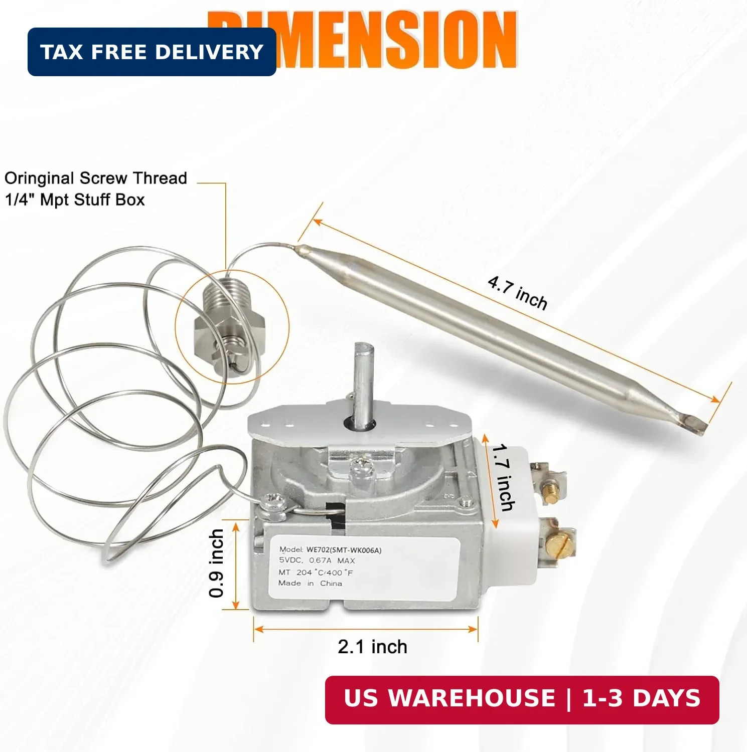60125401 Deep Fryer Thermostat with Knob Switch, Millivolt Thermostat RX-1-36, 1