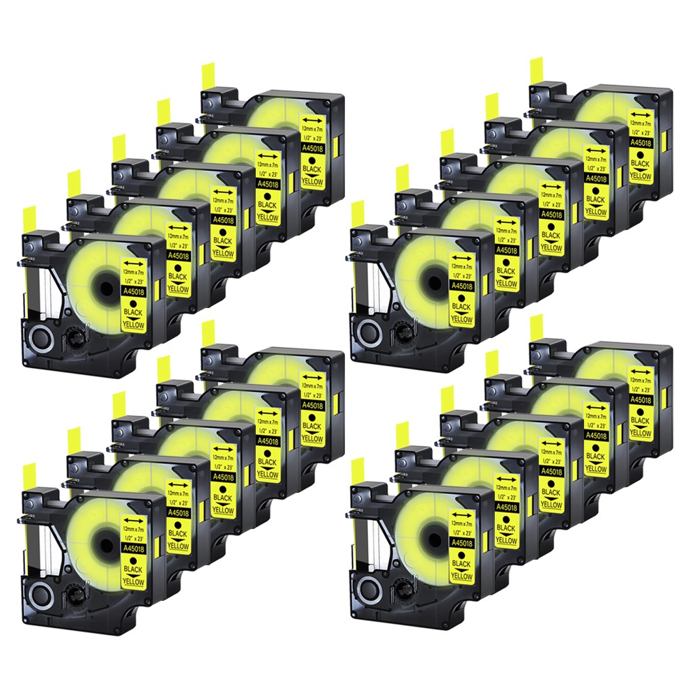 20Pack 45018 Black Yellow Label Tape for DYMO D1 LabelPoint 100 150 200 250 300
