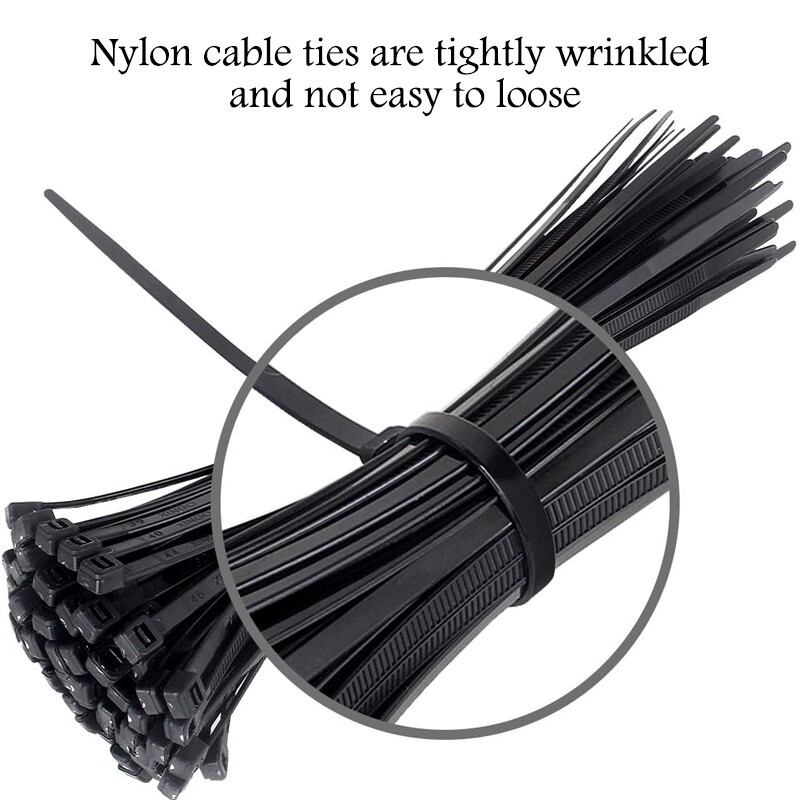 10-inch zipper cable ties, black, suitable for both indoor and outdoor use