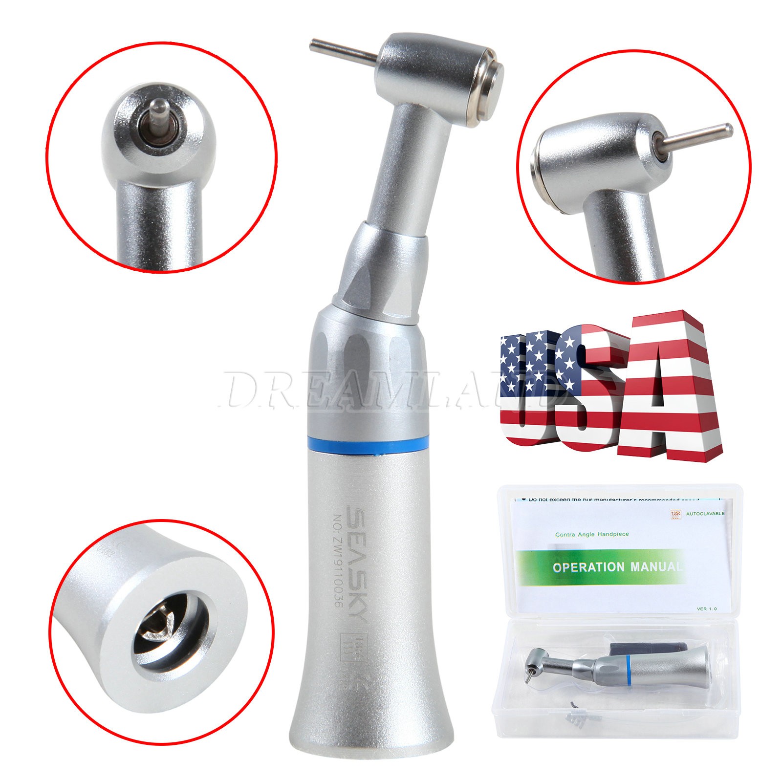 NSK Style Dental Slow Low Speed FG 1.6mm Burs Contra Angle Handpiece Push Button
