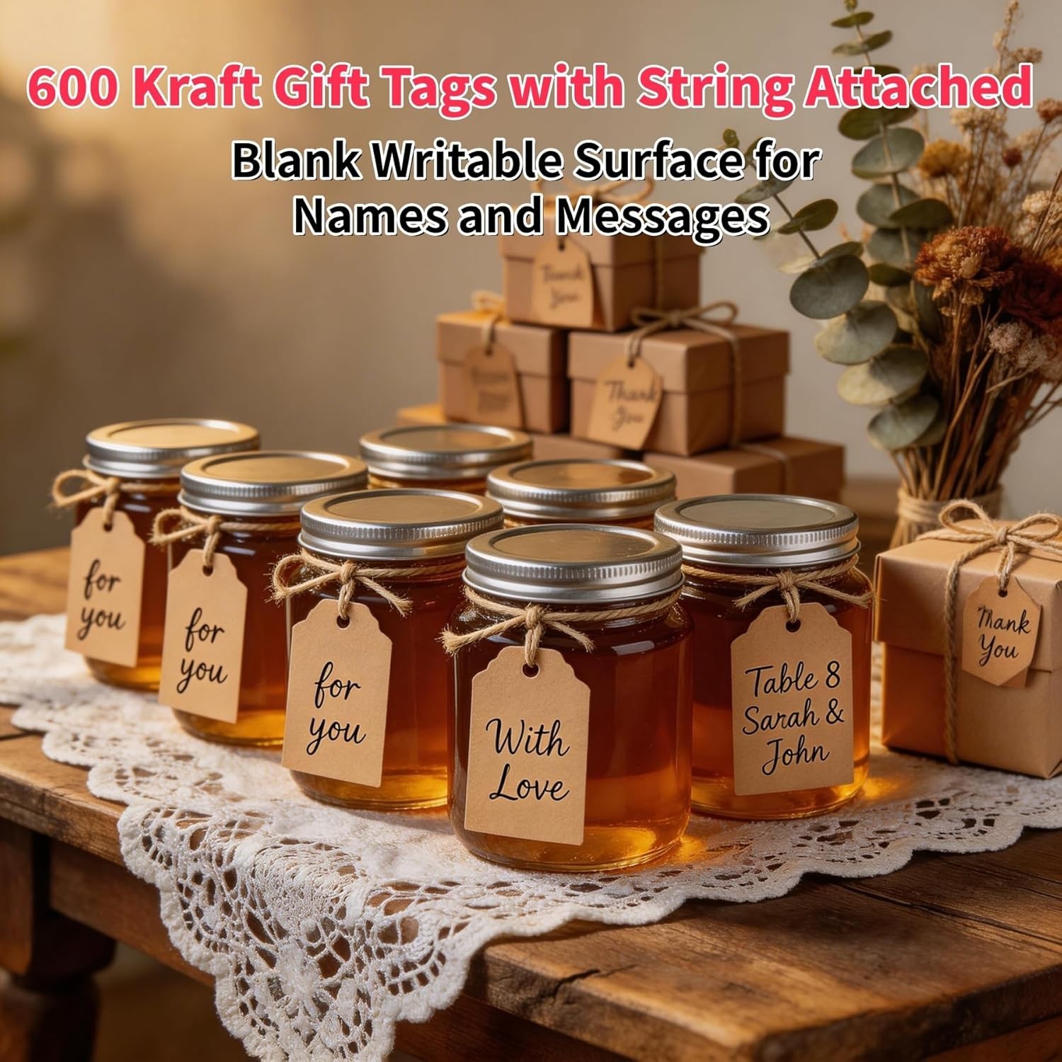 600 PCS Pre-Strung Key Tags with String Attached, Brown Kraft Paper Key Labels,