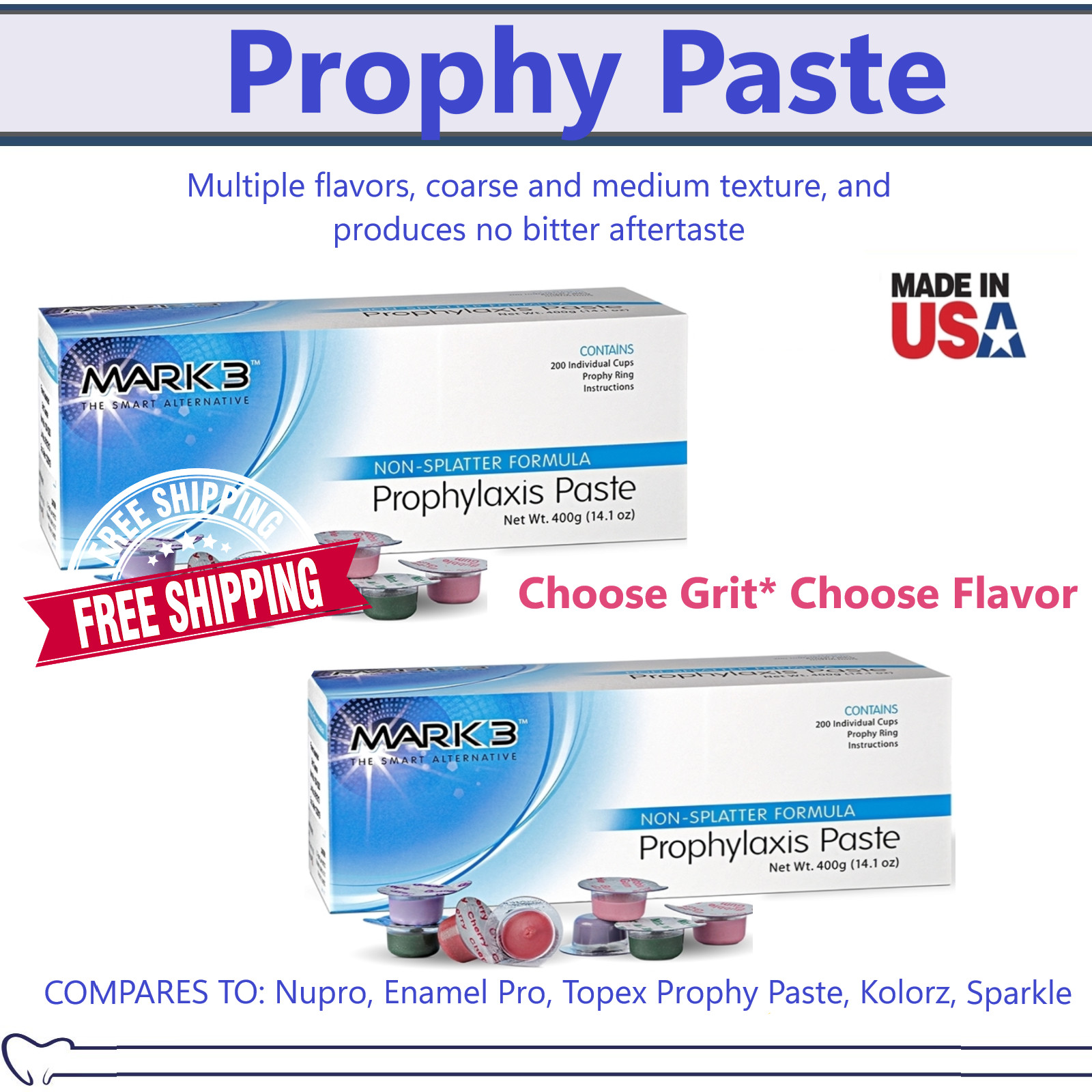 Dental Prophy Paste Up to 400 Prophylaxis Non Splatter Mark3 All types & Flavors