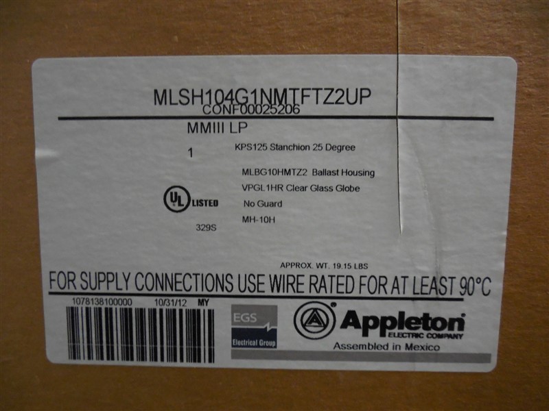EGS / Appleton Mercmaster III 100W Metal Halide Light Fixture MLSH104G1NMTFTZ2UP
