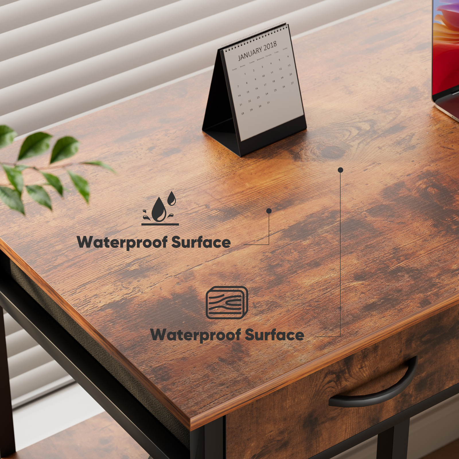 Computer Desk Home Office Table with PC Stand, Fabric Drawers Headphone Hook
