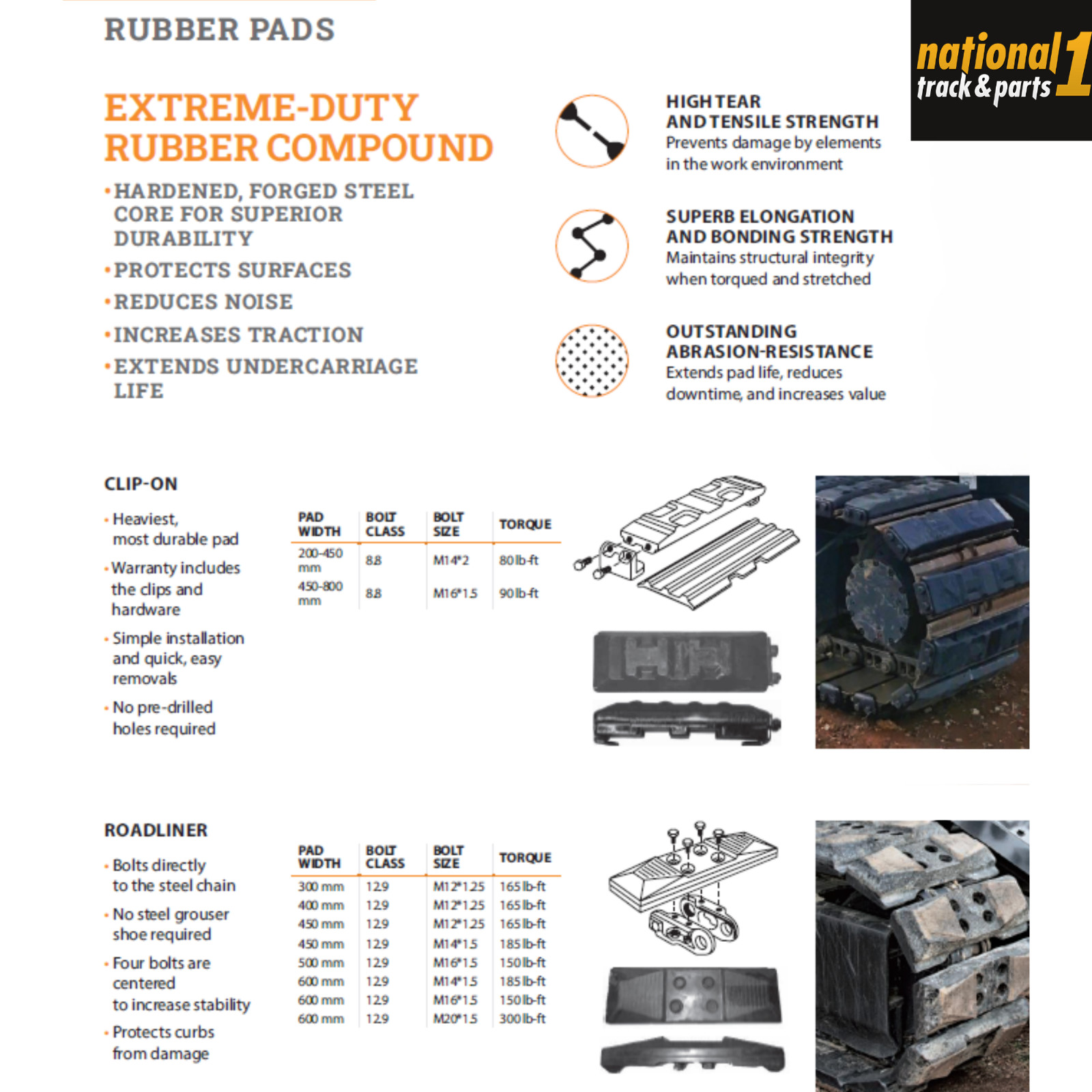 On Rubber Pad 12” fits Komatsu fits Bobcat fits Kubota fits Caterpillar
