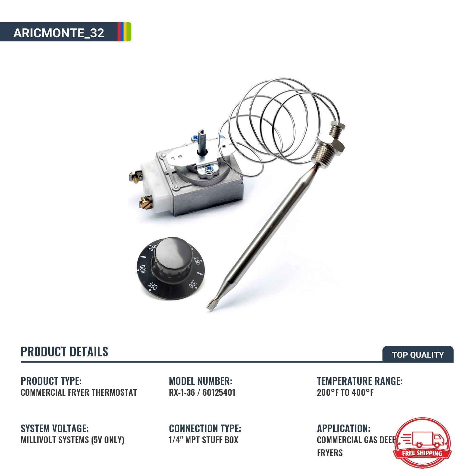 Termostato de Freidora Comercial RX-1-36 60125401 Pitco Frymaster 200-400F