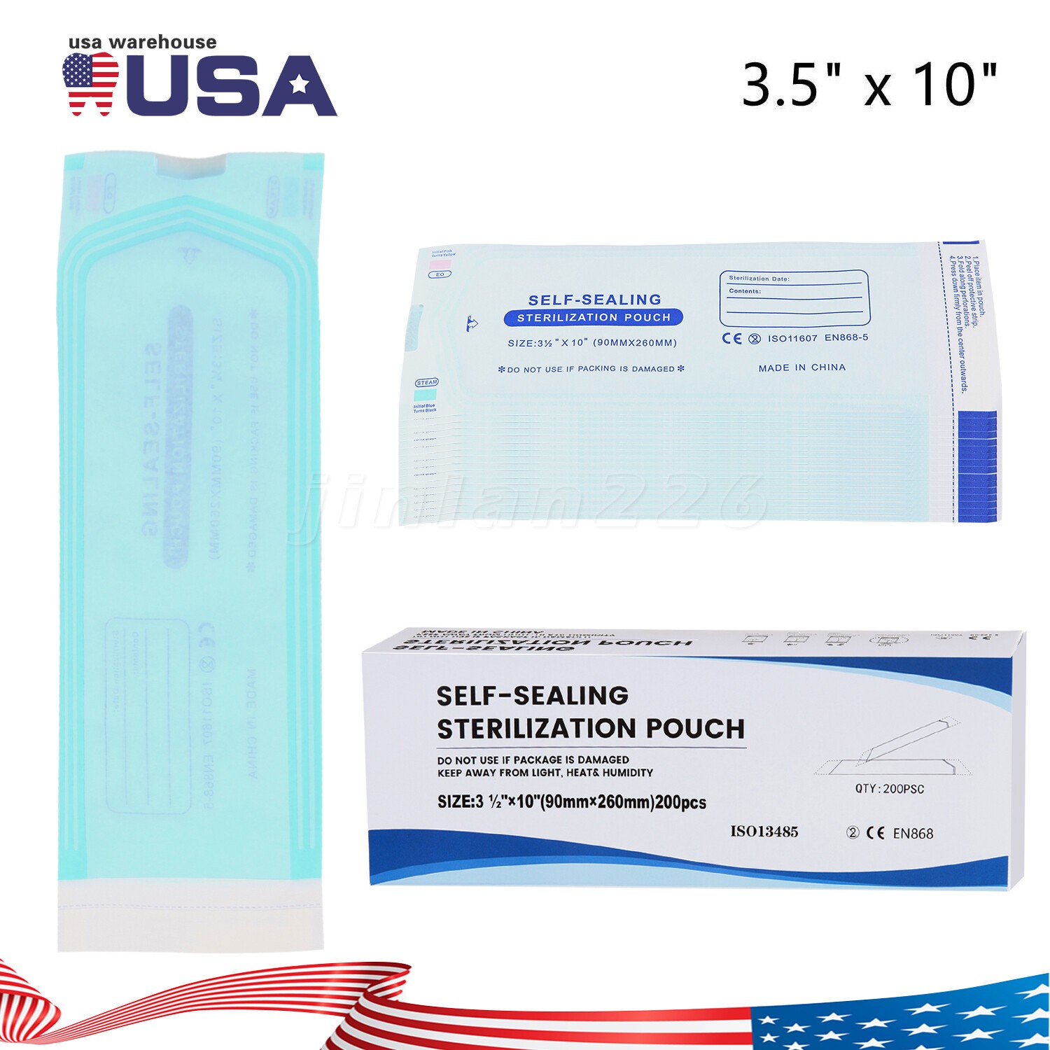 Self-Sealing Sterilization Pouches 3.5″ x 10″ 200 Pcs / Box pa