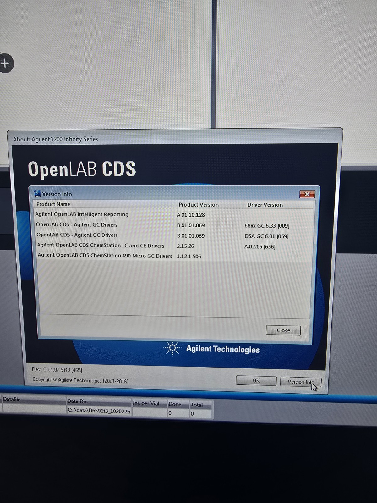PC Loaded with Agilent OpenLab Chemstation C.01.07 on Win 10