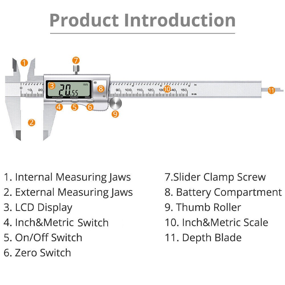 Digital Caliper Micrometer LCD Gauge Vernier Electronic Measuring Tool 6″ 150mm