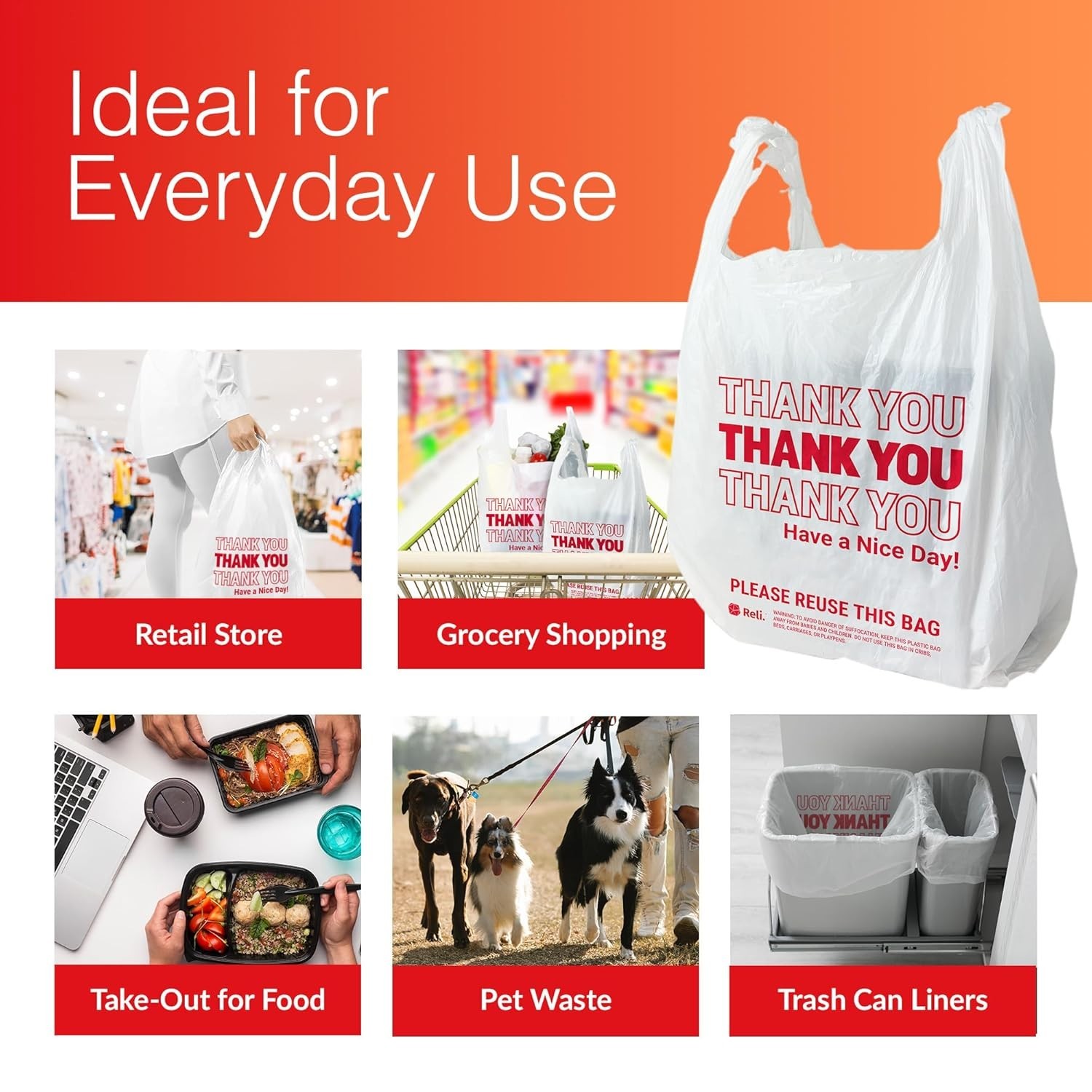 High Quality Thank You Plastic Bags – 350 Count for Grocery Stores & Retail Use