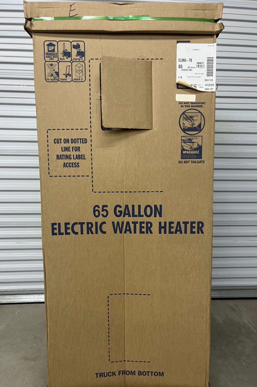 Rheem Eld66-Tb 480V 65 Gal Electric Water Heater, Single, Three Phase 59.4 In H