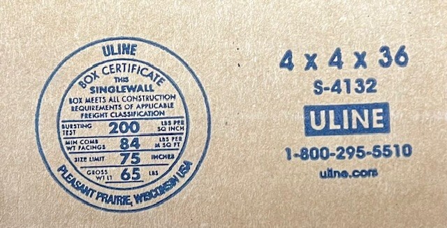 4″ x 4″ x 36″ CARDBOARD BOX – 200 lb – SINGLE BOX – BAT BOX