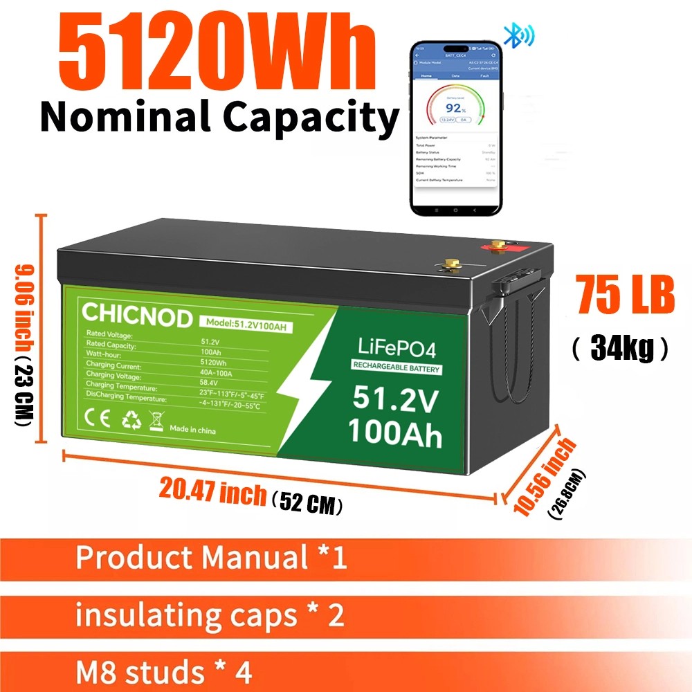 48V 100Ah LiFePO4 Lithium Battery Built-in BMS 15000 Deep Cycle For Golf Cart RV