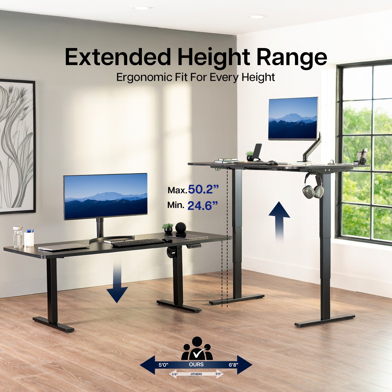 VIVO Light Wood / Black 63” x 32” Electric Height Adjustable Stand Up Desk