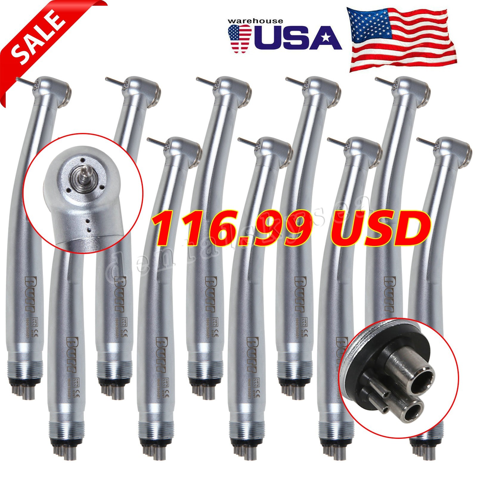 10pcs NSK PANA MAX Style Dental High Speed Handpiece Turbine Push Button 4 Hole