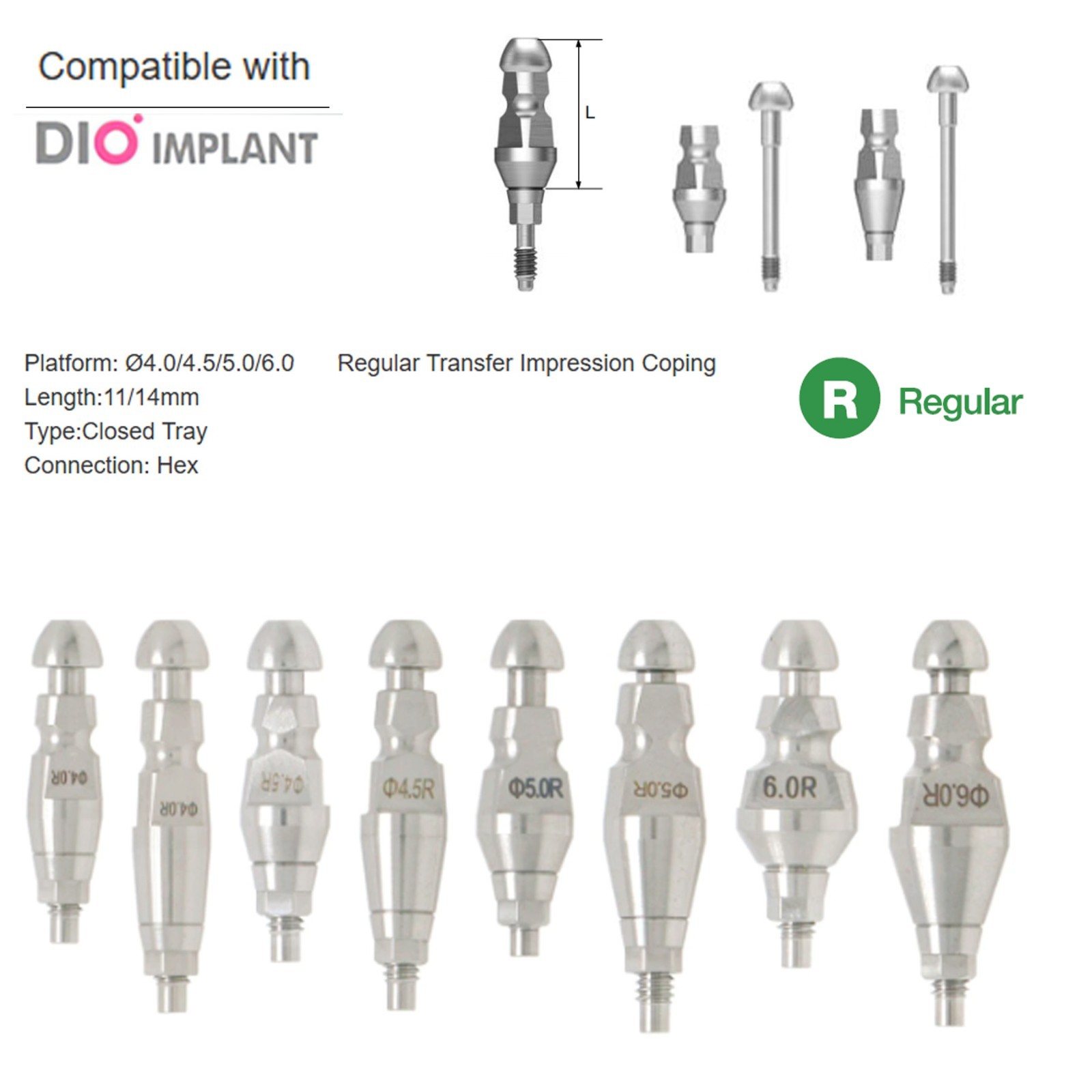 US DIO UFII Regular Impression Coping Transfer Straight Locator Healing Abutment