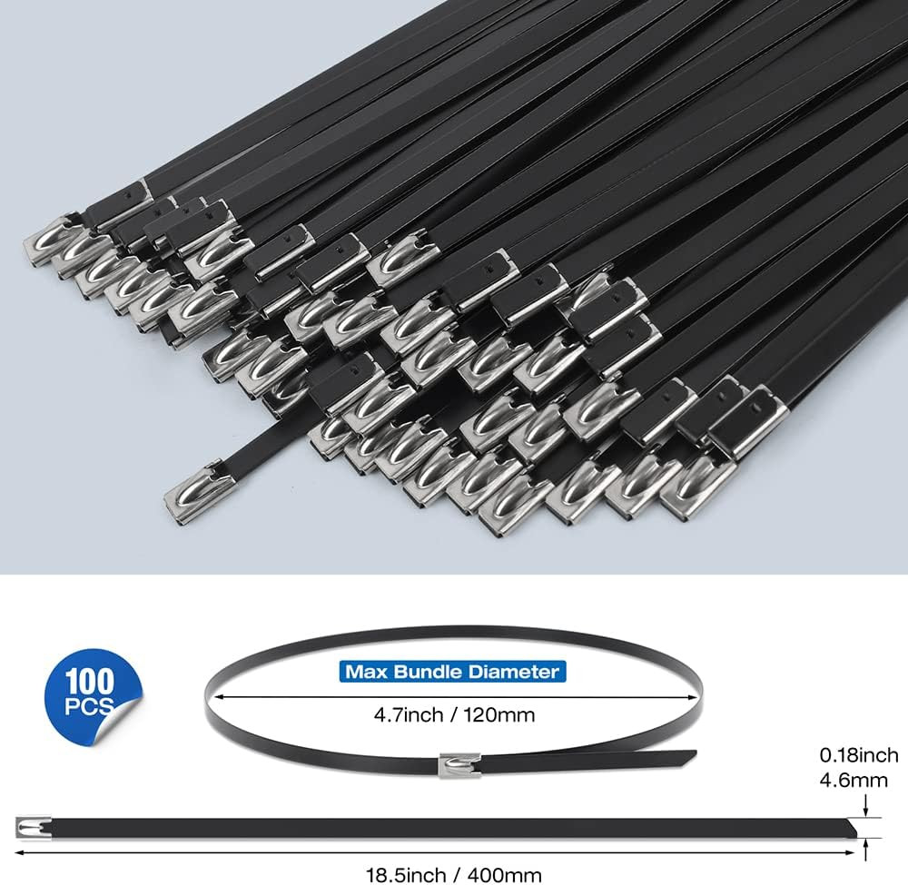 Black Metal Zip Ties Heavy Duty, Stainless Steel Cable Ties 15.8″ Long 304 L…