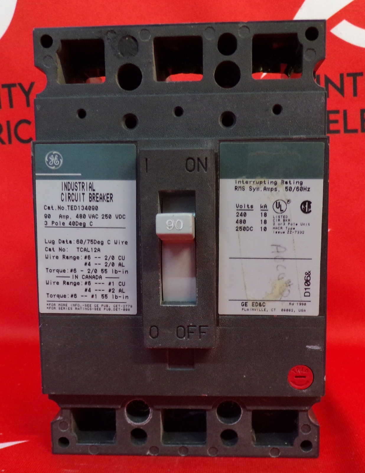 GE CIRCUIT BREAKER TED134090 90A 480V 3P GREEN W/ KIT 1YR WARRANTY