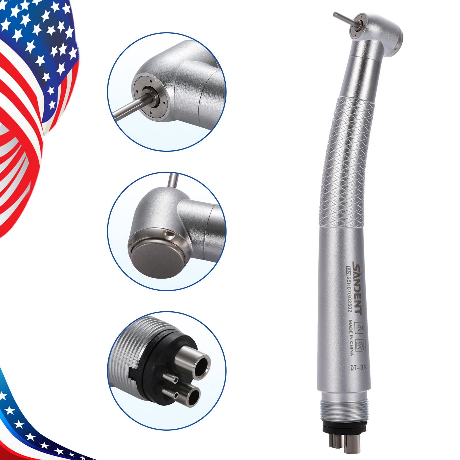 SANDENT Dental High Speed Handpiece Push Button 4 port spray 4 Hole Fit NSK