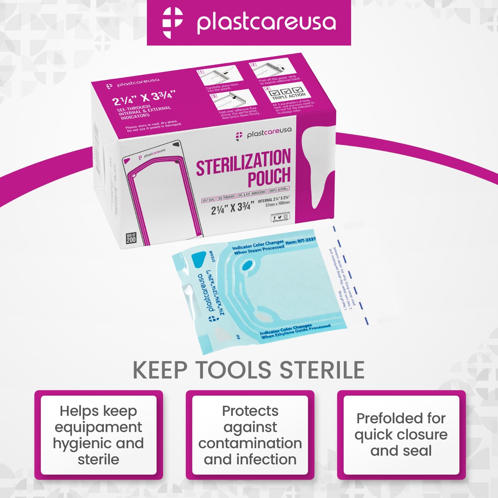 2.25″ x 2.75″ Self-Sealing Sterilization Pouches for Autoclave (1 Box of 200)